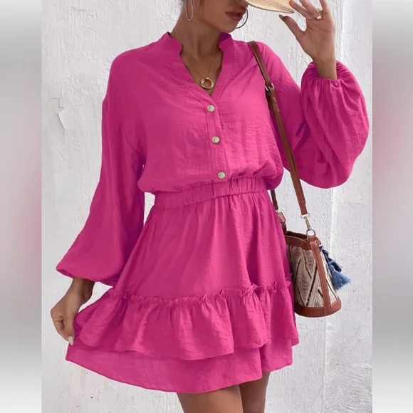 Lantern Sleeve Ruffle Hem Dress - Picture 10 of 10